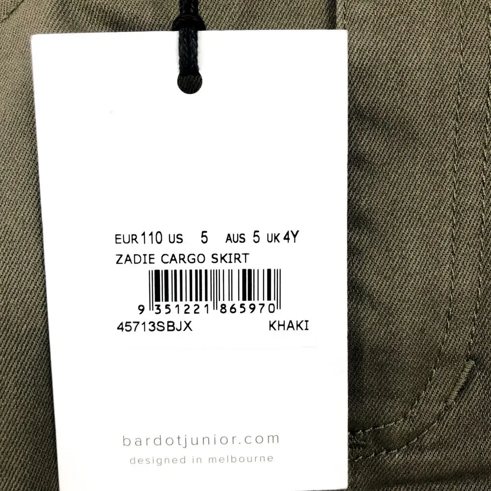 BARDOT JUNIOR Girl's Zadie Cargo Skirt Size 5 Green Khaki Belted Stretch NWT